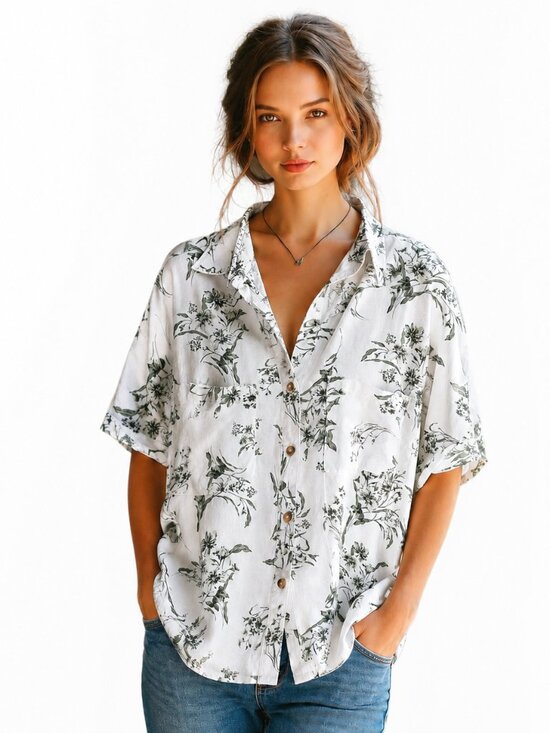 Lily Morgan Tops - Linen blend cuffed sleeve button down shirt